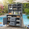 Polibi Large Fir Wood Potting Bench 45.3' Outdoor Patio Kitchen Island with Hutch, Cabinets, Drawers & Hooks, Multi-Functional Gardening Workbench for Grill, Gray