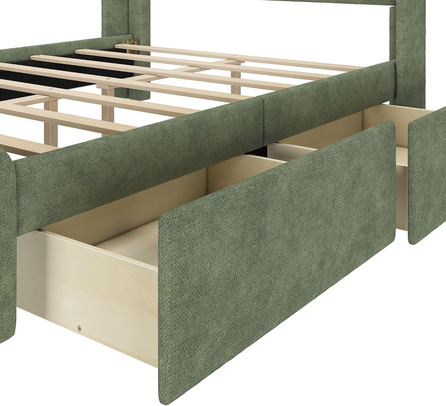 Plank+Beam Upholstered Full Bed Frame with Rectangular Headboard and Two Storage Drawers, Upholstered Platform Bed, No Box Spring Needed, Easy Assembly, Green