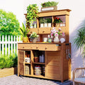 Merax Outdoor Potting Bench, Large Horticulture Work Table Workstation with Storage Cabinet Shelf & Planting Working Console for Patio/Lawn/Garden, Natural