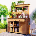 Roomfitters 66 Inch Tall Garden Potting Bench with Hutch and 6 Drawers, Fir Wood Storage Workstation, Natural