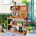 65' Wood Potting Benches for Outside, Farmhouse Rustic Outdoor Plant Table with 4 Storage Shelves, Side Hook and Anti Tipping, Garden Work Bench and Plant Stand for Patio, Lawn (Natural)