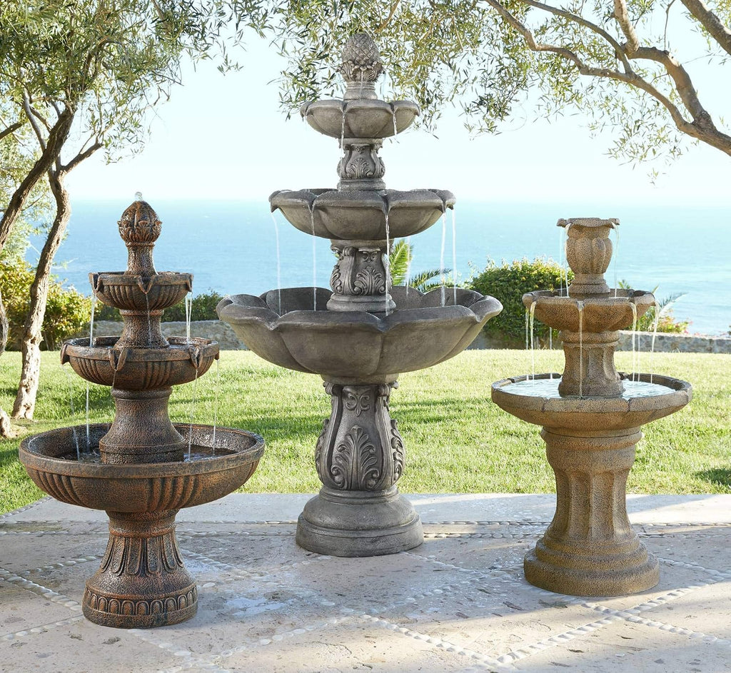 Ravenna 43' High Large Italian Indoor Outdoor Decor Faux Stone Floor Fountain Standing Waterfall 3-Tier Basin Tall Water Feature for Outside Garden Patio Yard Backyard Porch Deck - John Timberland