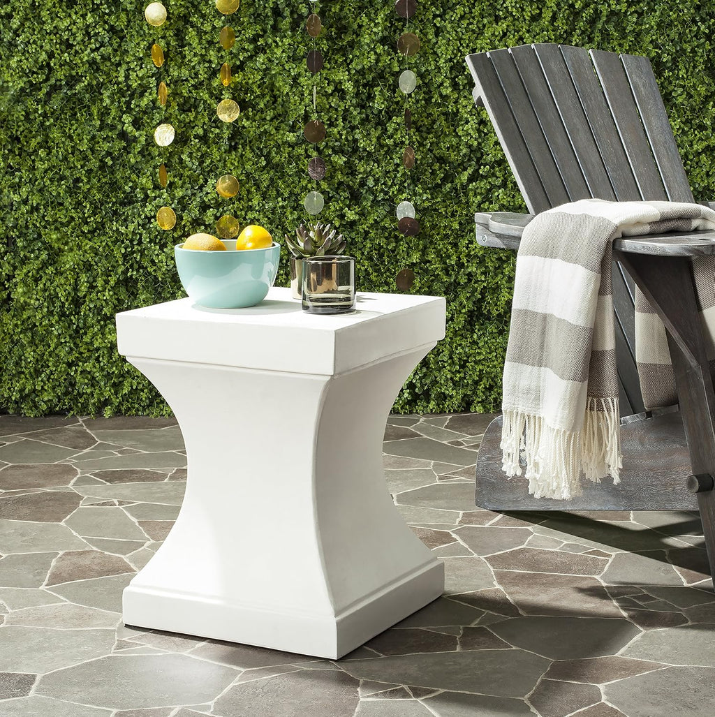 Safavieh Outdoor Collection Curby Modern Concrete Ivory 17.7-inch Accent Table