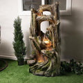 Alpine Corporation WIN1520 59' Indoor/Outdoor Floor 5-Tiered Tree Bark Water Fountain, Cascading Mossy Wood Waterfall Feature for Garden, Patio, and Yard, Brown