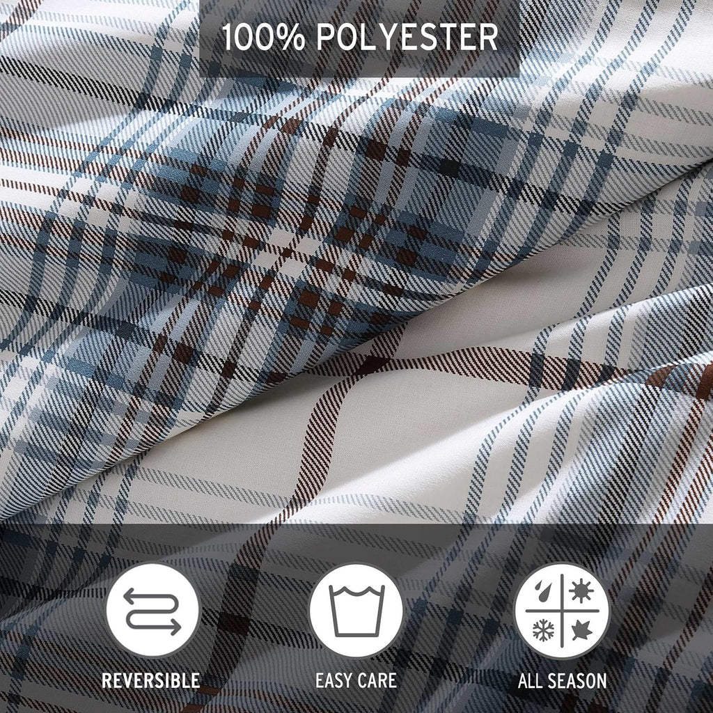 Eddie Bauer - King Comforter Set, Reversible Cotton Bedding with Matching Shams, Plaid Home Decor (Alder Blue/Grey, King)