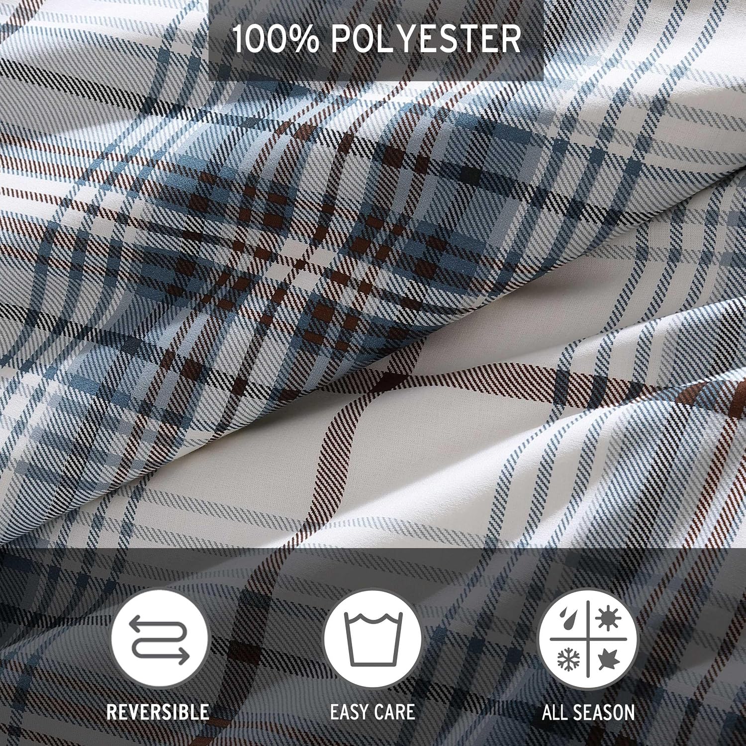 Eddie Bauer - King Comforter Set, Reversible Cotton Bedding with Matching Shams, Plaid Home Decor (Alder Blue/Grey, King)