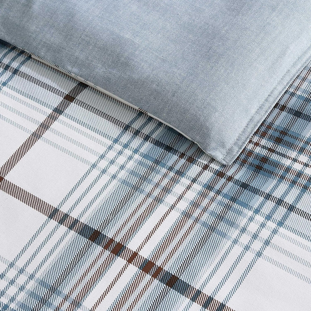 Eddie Bauer - King Comforter Set, Reversible Cotton Bedding with Matching Shams, Plaid Home Decor (Alder Blue/Grey, King)