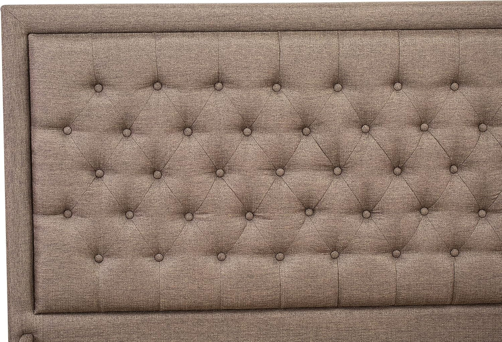 East West Furniture KD18F-1BF08 2 Piece Full Bed Set - 1 Full Bed Frame Brown Linen Fabric Padded and Button Tufted Headboard with 1 Modern Nightstand - Antique Walnut Finish Nightstand