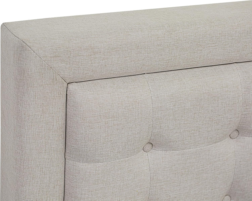 East West Furniture FN08K-2VL14 3-Piece Platform King Size Bedroom Set with 1 Mid Century Bed and 2 Night Stands - Reliable and Durable Manufacturing - Mist Beige Linen Fabric