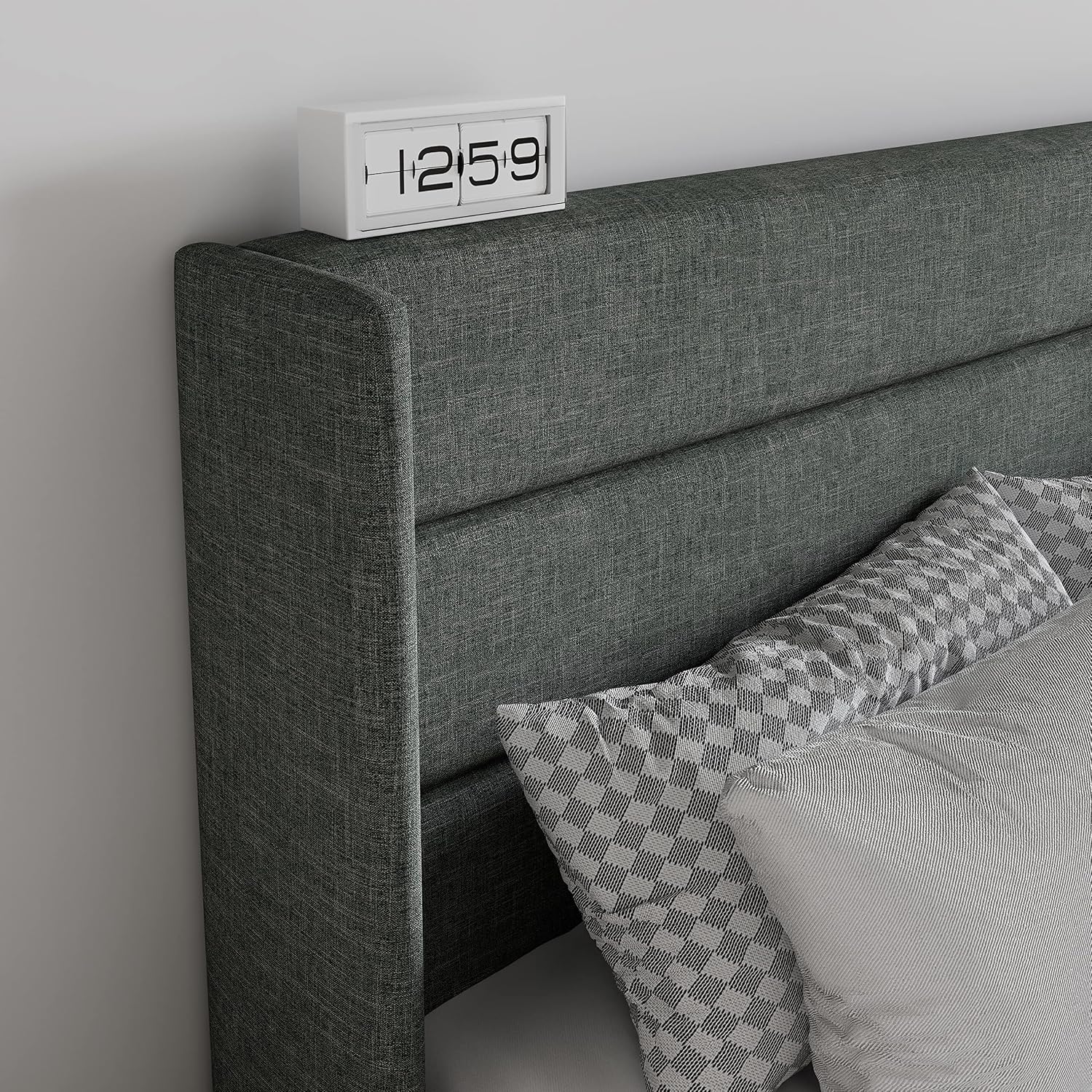 SHA CERLIN Queen Size Lift Up Storage Bed/Modern Wingback Headboard/Upholstered Platform Bed Frame/Hydraulic Storage/No Box Spring Needed/Wood Slats Support/Dark Grey