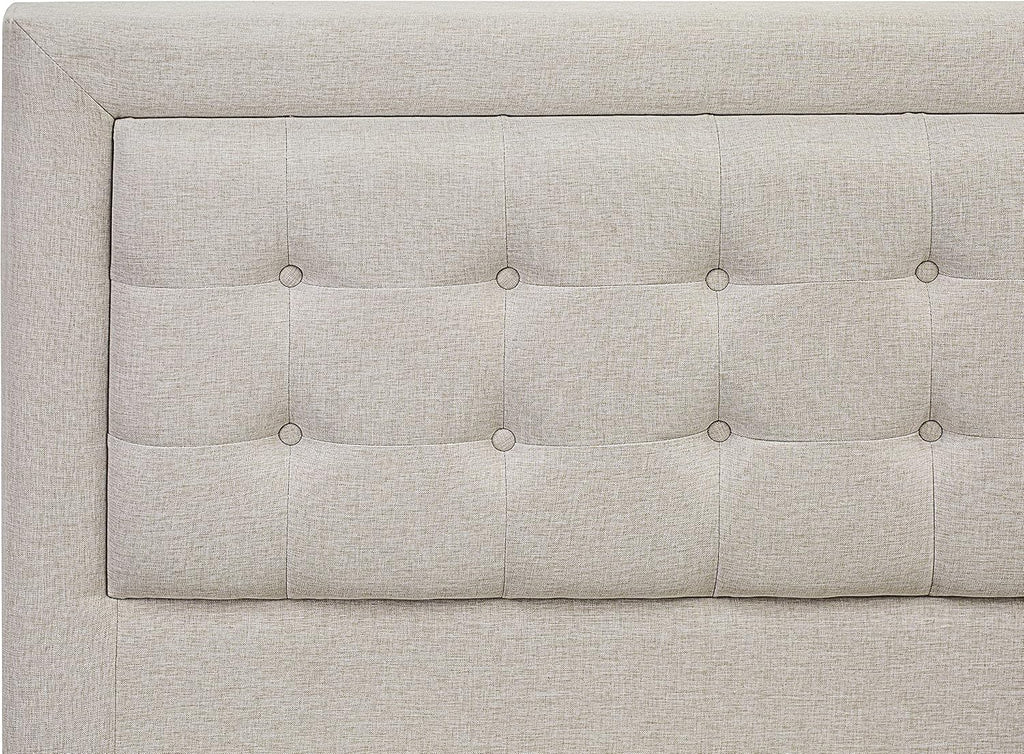East West Furniture FN08K-1HAE0 2-Piece Fannin Bedroom Set with 1 King Size Bed and a Linen White Modern Nightstand - Reliable and Durable Construction - Mist Beige Linen Fabric Bed