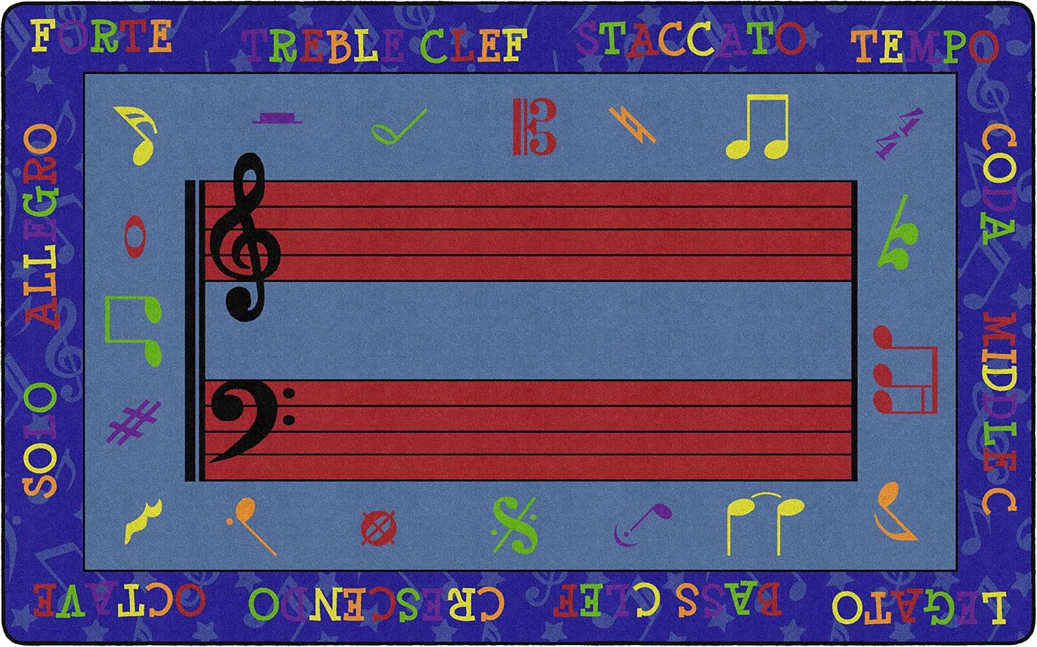 Flagship Carpets Fun with Music Colorful Musical Notes Classroom Educational Area Rug for Kids and Teachers, Durable Quality for Schools, Preschool, Daycare, Learning Centers, 7'6' x 12'