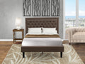 East West Furniture KD18F-1BF08 2 Piece Full Bed Set - 1 Full Bed Frame Brown Linen Fabric Padded and Button Tufted Headboard with 1 Modern Nightstand - Antique Walnut Finish Nightstand