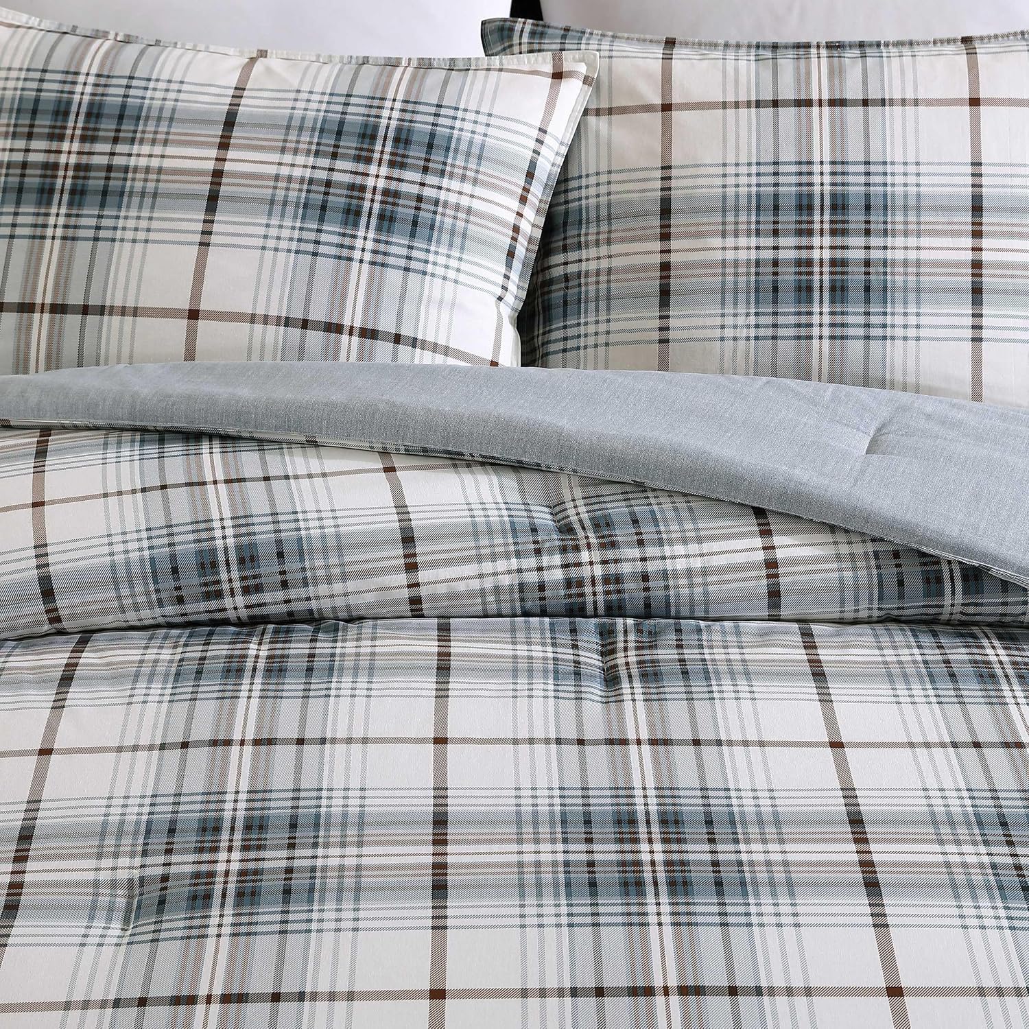 Eddie Bauer - King Comforter Set, Reversible Cotton Bedding with Matching Shams, Plaid Home Decor (Alder Blue/Grey, King)