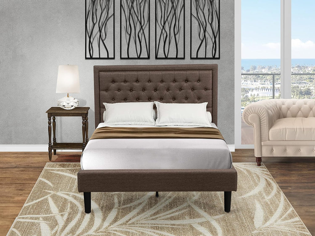 East West Furniture KD18F-1BF07 2 Piece Full Bed Set - 1 Platform Bed Frame Brown Linen Fabric Padded and Button Tufted Headboard with 1 Nightstand Bedroom - Distressed Jacobean Finish Nightstand
