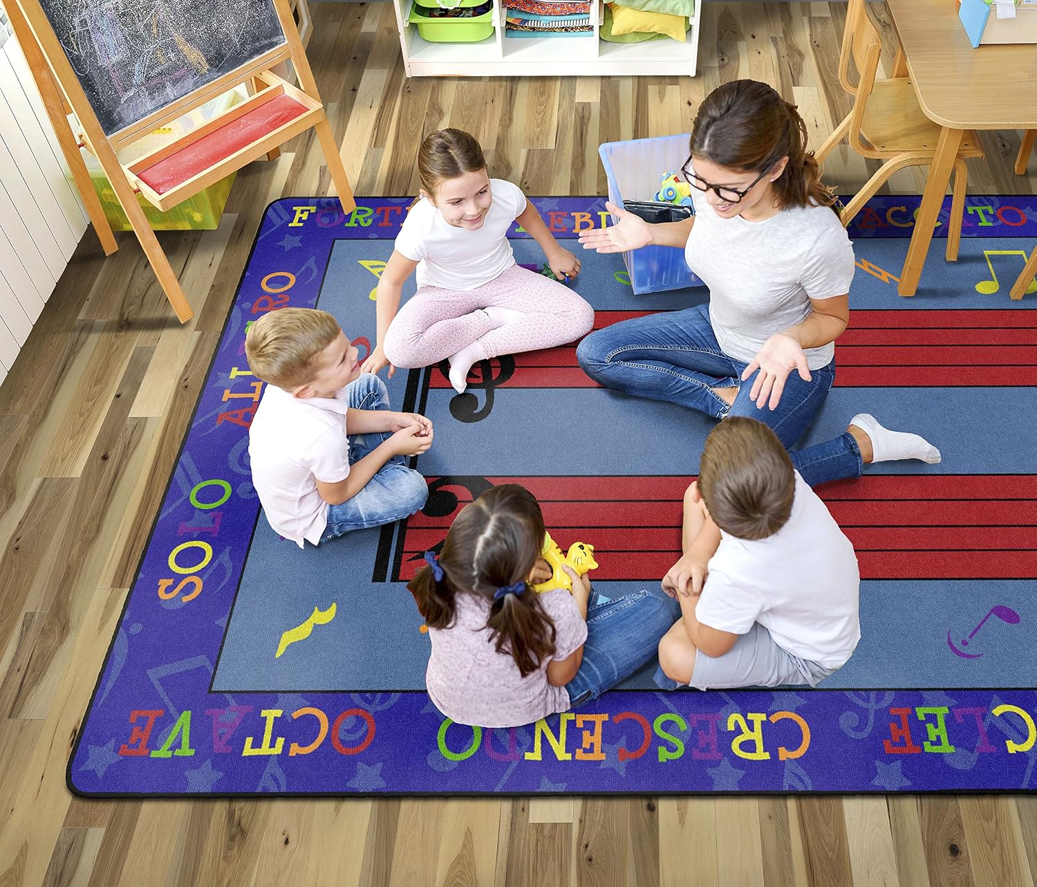 Flagship Carpets Fun with Music Colorful Musical Notes Classroom Educational Area Rug for Kids and Teachers, Durable Quality for Schools, Preschool, Daycare, Learning Centers, 7'6' x 12'